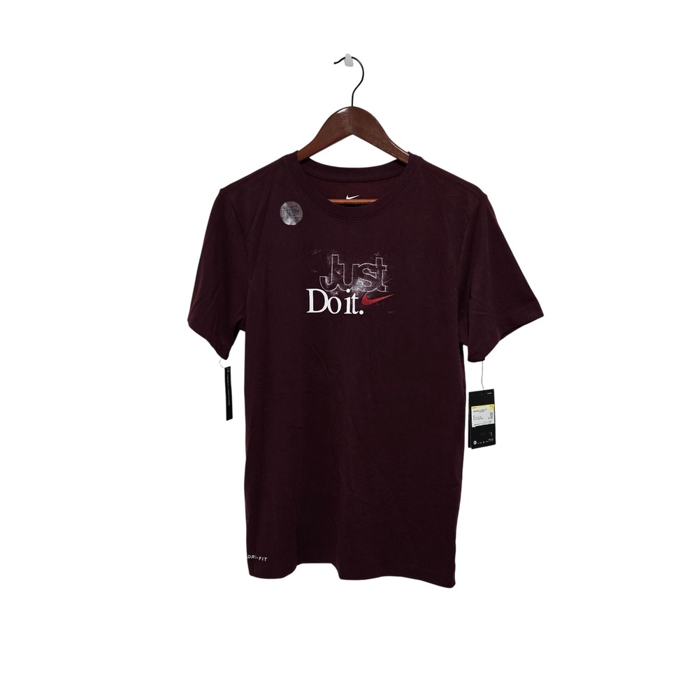 Nike Dri-FIT Just Do It Training T-Shirt Mens Small Burgundy Gym‎ Workout Tee